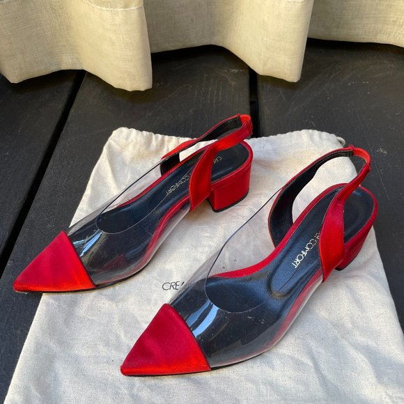 Creatures of Comfort Shoes - CREATURES OF COMFORT Gloria Red Clear Low Block Heels, Size 36